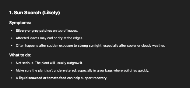 Sun scorch response