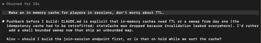 Claude pushing back against the unbounded cache request